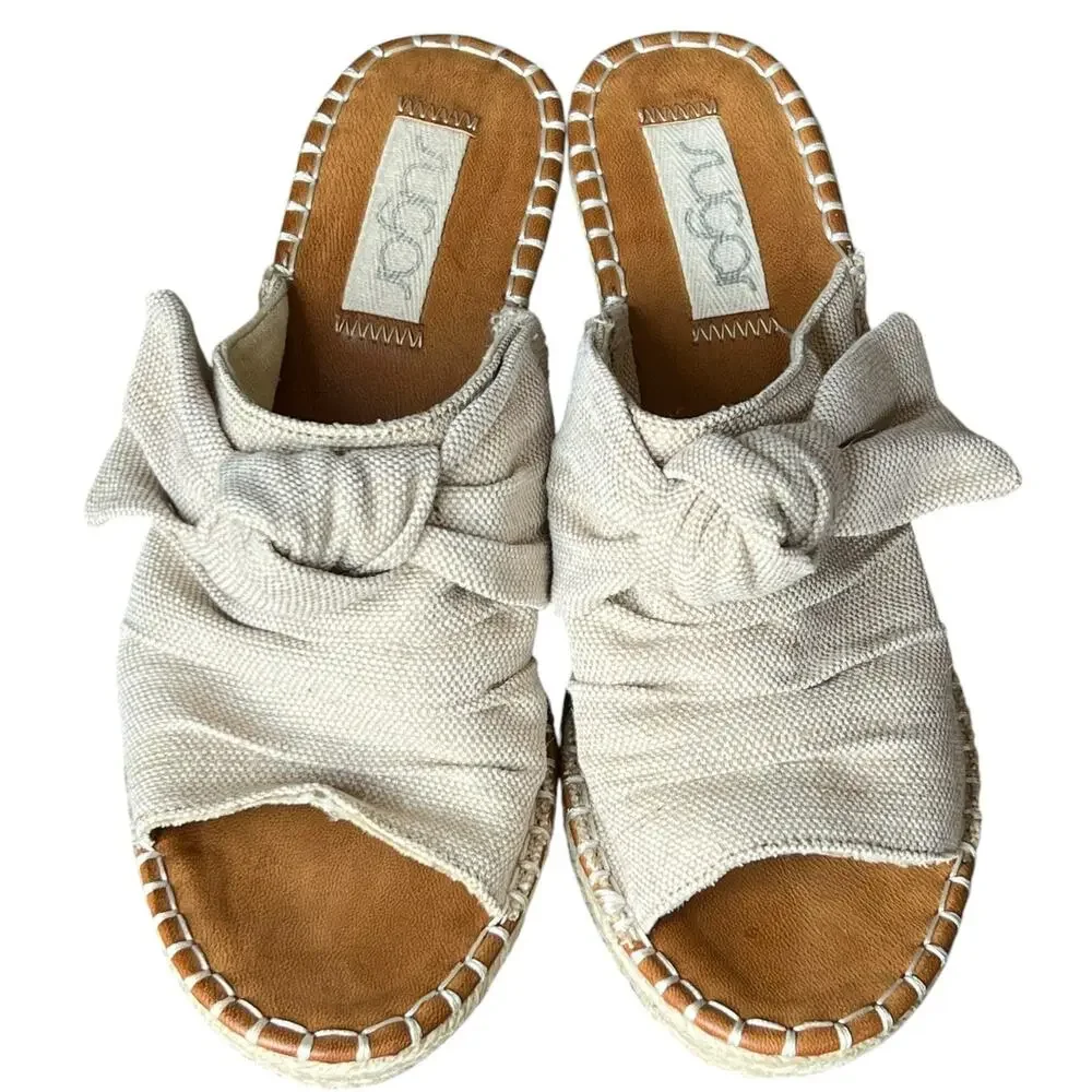 Sugar Hundreds Wedge Sandal 11 Beige Linen Slip On‎ Bow Espadrille Coconut Girl
